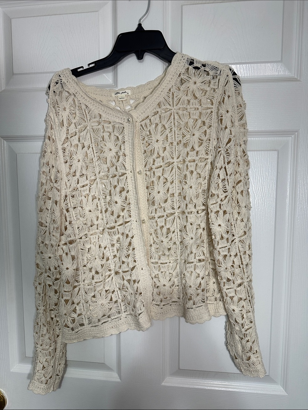 Ultra Pink Cream Crochet Openwork Cardigan